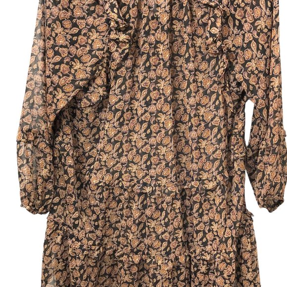 Dress Forum Brown Floral Ruffle Tiered Long Sleeve Dress M - Picture 10 of 11